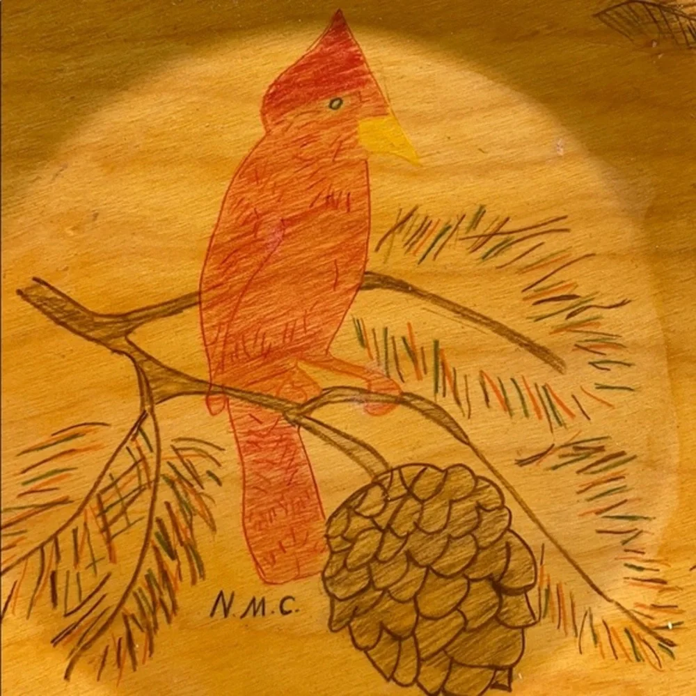 Vintage Painted‎  Wooden Red Bird Blue Bird  Plates Hand Painted